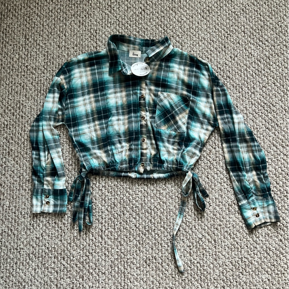 Blue flannel crop top
